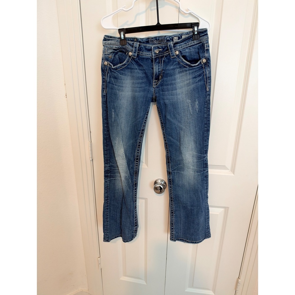 Miss Me Womens Bootcut Jeans Size 31 Wing Cross Rhinestone JP5117B29 Medium Wash